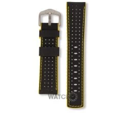 Hirsch Robby Replacement Watch Strap Black And Yellow Genuine High-Tech Leather 22mm With Free Connecting Pins