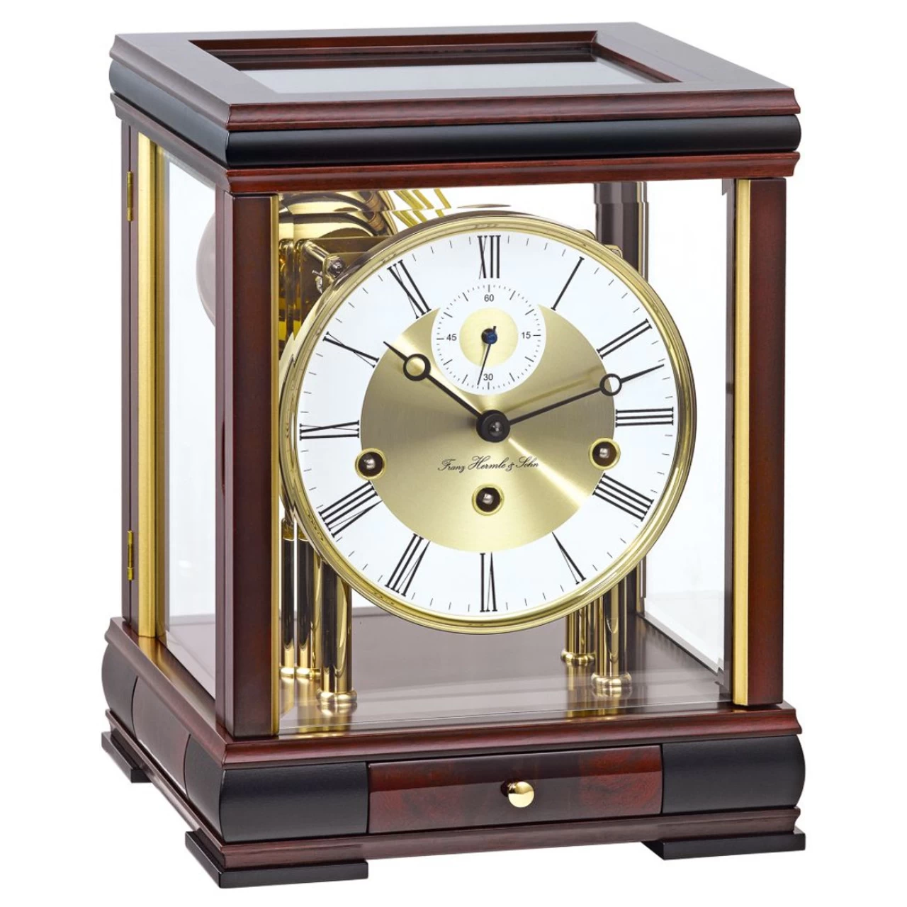 Hermle Westminster Walnut Finish Cube Table Clock 22998-030352 3 Hermle Westminster Walnut Finish Cube Table Clock 22998-030352