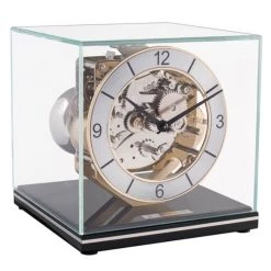 Hermle 8-Day Westminster Chime Movement Black Wooden Base Cube Table Clock 23052-740340