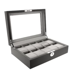 Orbit Black And Grey Leather Personalised Luxury Watch Box OW204