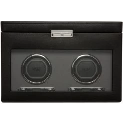 WOLF Viceroy Black Double Watch Winder With 3 Piece Storage 456202