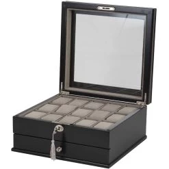 Mele & Co Arthur Black Wooden Watch Box With Drawer Fits 15 Watches 469