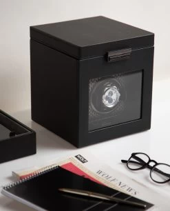 WOLF Axis Collection Powder Coat Single Watch Winder With Storage 469203 -Fashion Watch Shop 469203 Axis desk 08389.1615458093