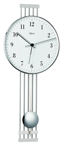 Hermle Radio Controlled Nickel White Dial Wall Clock With Pendulum 70981-000871