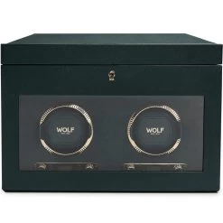 WOLF British Racing Green Double Watch Winder With Storage 792241