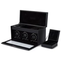 Wolf British Racing Triple Watch Winder With Storage In Black 792302