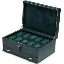 WOLF British Racing Green 10 Piece Watch Box With Storage 792841 -Fashion Watch Shop 792841 1 36885.1640101104 1