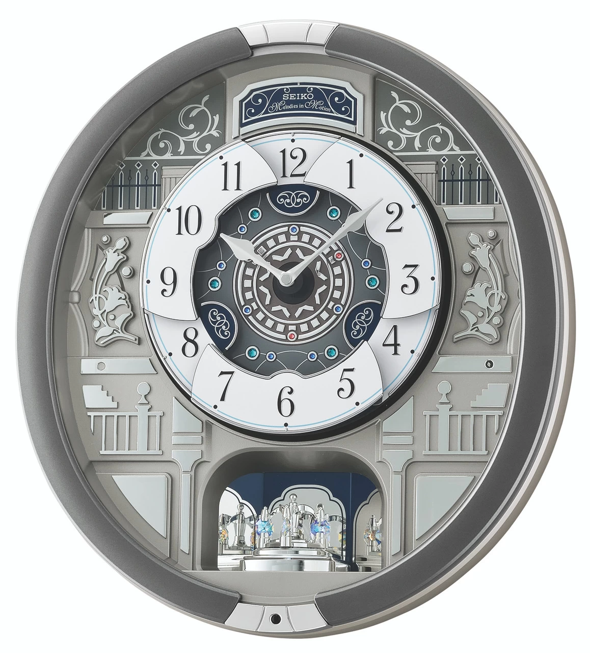 Seiko Silver Marble Pattern Melodies In Motion Clock QXM366S 3 Seiko Silver Marble Pattern Melodies In Motion Clock QXM366S