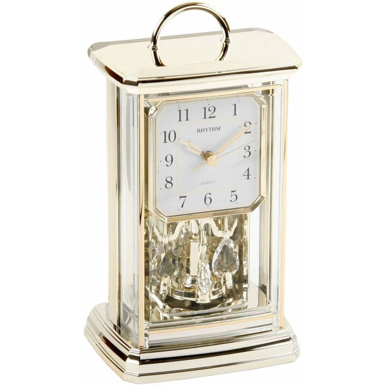 Rhythm Contemporary Anniversary Mantel Carriage Clock Gilt Pendulum 4SG771WR18