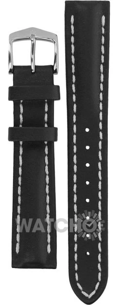 Hirsch Heavy Calf Replacement Watch Strap Black Genuine Untextured Leather 18mm With Free Connecting Pins